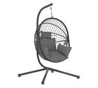 Outsunny Silla Colgante Huevo con Soporte Columpio Jardín Exterior con Cesta Plegable Cojín y Reposacabezas Columpio Colgante para Interior y Exterior Carga 120 kg Gris