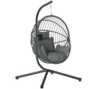 Outsunny Silla Colgante Huevo con Soporte con Cesta Plegable Cojín y Reposacabezas para Interior y Exterior Carga 120 kg Gris