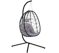 Outsunny Silla Colgante Huevo con Soporte con Cesta Plegable Cojín y Reposacabezas para Interior y Exterior Carga 120 kg Gris