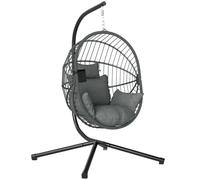 Outsunny Silla Colgante Huevo con Soporte Exterior 120 kg Gris Plegable | Columpio Jardín, Cojín y Reposacabezas, Columpio Colgante, para Interior