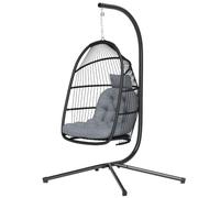 Outsunny Silla Colgante Huevo con Soporte Exterior 150 kg Gris Oscuro | Columpio Jardín, Cesta Plegable, Cojín Anti-UV, Reposacabezas Desmontable, Uso Interior