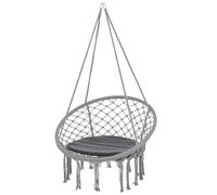 Outsunny Silla Colgante Redondo Hamaca Columpio con Cojín y Cuerda de Algodón 80x80x42 cm Gris