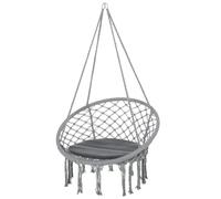 Outsunny Silla Colgante Redondo de Ø60 cm Silla Hamaca Columpio con Cojín y Cuerda de Algodón para Interior y Exterior Carga 120 Gris oscuro