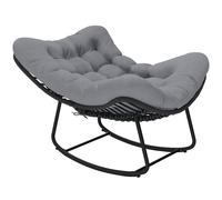 Outsunny Silla Mecedora de Ratán con Cojín Suave para Jardín, Balcón, Gris oscuro