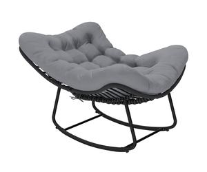 Outsunny Silla Mecedora de Ratán con Cojín Suave para Jardín, Balcón, Gris oscuro