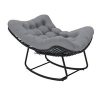 Outsunny Silla mecedora de ratán para exterior e interior, de gran tamaño, con cojín acolchado, estructura de metal galvanizado, máx. 120 kg, para jardín, balcón o salón, gris oscuro