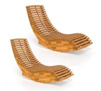Outsunny Pack de 2 Sillas Mecedoras de Madera – Ergonómicas Plegables, Listonado, Natural, 120 kg