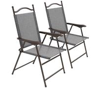 Outsunny Sillas Plegables 2er-Set, Silla jardín con Brazos Gris | Asiento de tela mesh transpirable, para adultos
