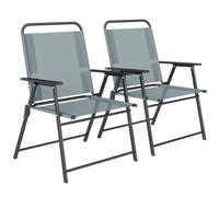 Outsunny Sillas Plegables de Jardín, Set de 2 Sillas de Camping con Asiento de Malla Gris.