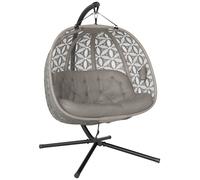 Outsunny Sillón colgante con estructura para 2 personas plegable Cesta colgante con cojín grueso portavasos cinturón de seguridad