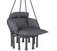 Outsunny Sillón colgante con gran cojín acolchado hamaca asiento suspendido con flecos kit de suspensión 80 x 60 x 40 cm gris oscuro Aosom España