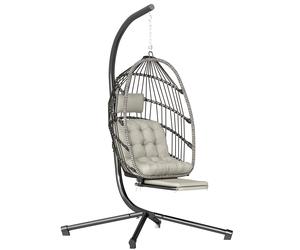 Outsunny Sillón colgante con soporte, silla colgante plegable con reposapiés retráctil, gris claro Aosom España