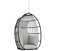 Outsunny - Sillón Colgante de Huevo, Hamaca Columpio con Cesta Plegable, Cojines Acolchados, Portavasos y Almohada para Interior y Exterior, Capacidad de 120 kg, Color Gris
