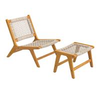 Outsunny Sillón de jardín con taburete 2 piezas Madera de acacia FSC Sillón lounge exterior con asiento de ratán Estilo boho patas ajustables Aosom España