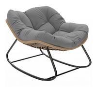 Outsunny Sillón mecedora Papasan, silla mecedora interior exterior de resina trenzada con cojín, silla ovalada acolchada de ratán para salón, jardín, patio, balcón, gris