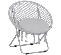 Outsunny Sillón redondo de jardín tipo luna plegable de macramé de algodón y poliéster Gris Aosom España