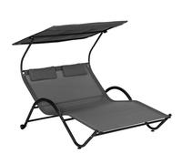 Outsunny Sofá de jardín tumbona con toldo, almohada y ruedas de acero y poliéster Gris oscuro Aosom España