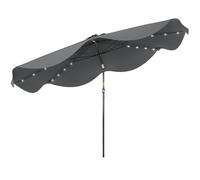 Outsunny sombrilla de jardín ø292x254 cm 32 luces led solares parasol de terraza manual inclinable hasta 45° con 8 varillas impermeable y rejillas de ventilación para patio balcón gris oscuro