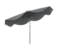 Outsunny sombrilla de jardín ø292x254 cm 32 luces led solares parasol de terraza manual inclinable hasta 45° con 8 varillas impermeable y rejillas de ventilación para patio balcón gris oscuro