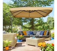 Outsunny Sombrilla de Jardín 296x296x265 cm Inclinable con Manivela Base Cruzada Beige