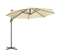 Outsunny Sombrilla de Jardín Ø300x250 cm Parasol Excéntrico de Aluminio con Manivela Toldo Inclinable Giratorio 360° con Pedal y Base Cruzada Crema