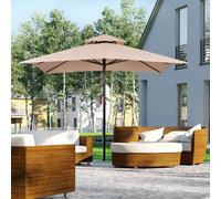 Outsunny Sombrilla de Jardín 3x3x3 m Parasol de Jardín de Metal con Doble Techo Impermeable y Manivela para Terraza Balcón Exterior Beige