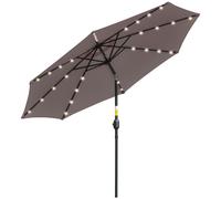 Outsunny Sombrilla de Jardín con 32 Luces LED Solares Ø265x233 cm Parasol Inclinable con Manivela y Poste de Acero para Terraza Gris Aosom España