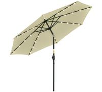 Outsunny Sombrilla de Jardín con 32 Luces LED Solares Ø265x233 cm Parasol Inclinable con Manivela y Poste de Acero Beige Aosom España