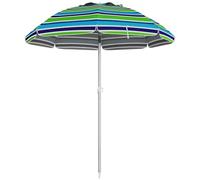 Outsunny Sombrilla de Playa Ø178x205 cm Parasol para Terraza con Reclinación 45° Altura Ajustable Apertura Manual Anti-UV Impermeable y Bolsa de Transporte para Jardín Piscina Multicolor