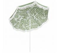 Outsunny Sombrilla de Playa con Flecos Ø180 cm Altura Ajustable Inclinación Anclaje Arena y Bolsa de Transporte UPF30+ Verde