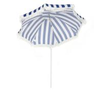 Outsunny sombrilla de playa con flecos ø180 cm, sombrilla de terraza exterior con altura ajustable, inclinación 30°, anclaje arena y bolsa de transporte, azul y blanco