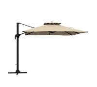 Outsunny Sombrilla de Terraza Exterior 300x300 cm de Aluminio Caqui | Con Manivela, Poste Giratorio 360°, Doble Techo, Inclinable en 6 Posiciones, Base Cruzada Incluida