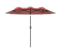 Outsunny Sombrilla Doble 2,95x1,52 m, Sombrilla Terraza Exterior con Inclinación 45°, Manivela Manual, Orificios de Ventilación, Impermeable, Parasol para Jardín, Terraza, Patio y Piscina, Rojo Vino