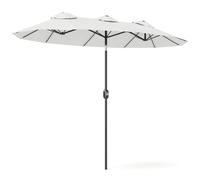 Outsunny Sombrilla Doble 2,95x1,52m Inclinación 45° Manivela Crema | Sombrilla Terraza Exterior, Manivela Manual, Ventilación, Impermeable, Parasol Jardín Piscina