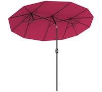 Outsunny Sombrilla Doble 2,95x1,52 m, Sombrilla Terraza Exterior con Inclinación 45°, Manivela Manual, Orificios de Ventilación, Impermeable, Parasol para Jardín, Terraza, Patio y Piscina, Rojo Vino