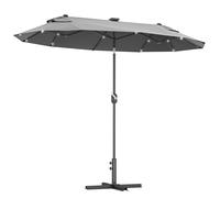 Outsunny Sombrilla doble 295x150x219 cm – para jardín, luces LED, inclinación y manivela manual