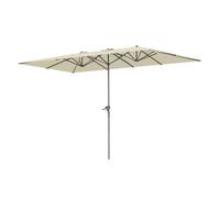 Outsunny sombrilla doble 4,5x2,6 m sombrilla terraza exterior con manivela poste de aluminio impermeable y protección uv50+ parasol grande para terraza playa piscina crema