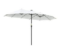 Outsunny Sombrilla Doble con 48 Luces LED, 4,5x2,7 m, Sombrilla Terraza Exterior con Manivela Manual, Resistente al Agua y Protección Solar, Parasol para Jardín, Terraza, Patio y Piscina, Crema