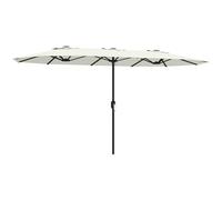 Outsunny Sombrilla Doble 4,6x2,6 m, Sombrilla Terraza Exterior con Manivela Manual, Protección UV50+, Funda Protectora, Resistente al Agua, Parasol para Jardín, Terraza, Patio, Blanco Crema