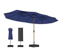 Outsunny Sombrilla Doble 4,7x2,8 m, Sombrilla Terraza Exterior con Base Incluida, Manivela Manual, Sacos de Arena y Funda, Anti-UV, Resistente al Agua, Parasol para Jardín, Terraza, Patio, Azul Oscuro
