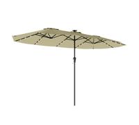 Outsunny sombrilla doble con 36 luces led solares, 4x2 m, sombrilla terraza exterior con manivela, upf50+, 12 varillas, resistente al agua, parasol para jardín, terraza, patio, beige 238 cm