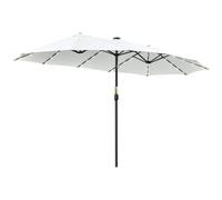 Outsunny Sombrilla Doble con 48 Luces LED 4,5x2,65 m Manivela Protección Solar para Terraza Jardín Piscina Crema