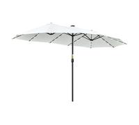 Outsunny Sombrilla Doble con 48 Luces LED, 4,5x2,7 m, Sombrilla Terraza Exterior con Manivela Manual, Resistente al Agua y Protección Solar, Parasol para Jardín, Terraza, Patio y Piscina, Crema