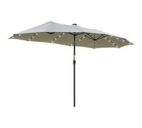 Outsunny Sombrilla Doble con 48 Luces LED, 4,5x2,7 m, Sombrilla Terraza Exterior con Manivela Manual, Resistente al Agua y Protección Solar, Parasol para Jardín, Terraza, Patio y Piscina, Gris Claro