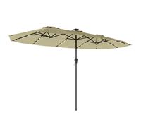 Outsunny Sombrilla Doble de Jardín 4x2 m con 36 Luces LED UPF50+ Manivela 12 Varillas Resistente al Agua Beige
