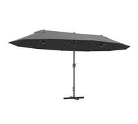 Outsunny Sombrilla Doble Parasol Grande 4.6x2.7m Sombrilla Jardín Patio con Manivela Manual Resistente al Agua y Protección Solar UV Café