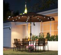 Outsunny Sombrilla de jardín inclinable Ø265x233 cm con 32 luces LED solares Gris oscuro