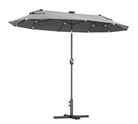 Outsunny Sombrilla para Jardín Doble con Luces LED Solares 295x150x219 cm Toldo Inclinación Ajustable Manivela Gris Aosom España