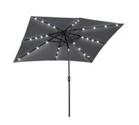 Outsunny sombrilla terraza exterior 2,7x2x2,5 m sombrilla de jardín con techo inclinable hasta 45° luces led solares poste de acero y manivela parasol para patio terraza gris oscuro