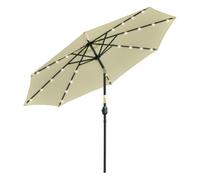 Outsunny Sombrilla de Jardín con 32 Luces LED Solares Ø265x233 cm Parasol Inclinable con Manivela y Poste de Acero Beige Aosom España